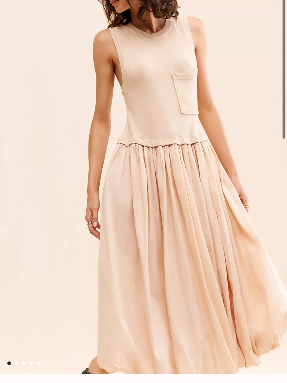 Free People Sleeveless Cream Tank Midi Dress with Pockets